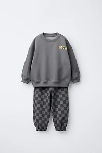 CHECKERBOARD SWEATSHIRT AND PANTS JOGGING SET