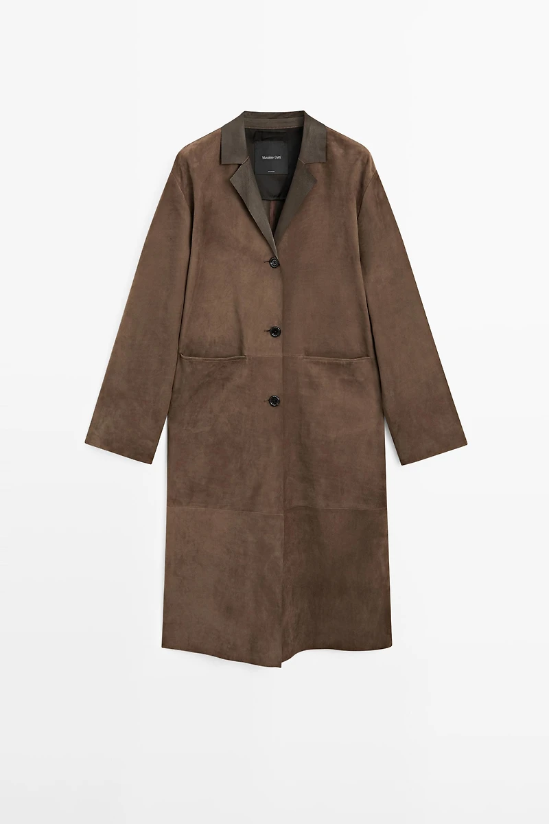 Manteau long en cuir finition daim