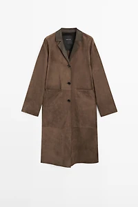 Manteau long en cuir finition daim