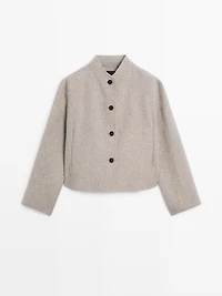 Short wool blend coat with high collar