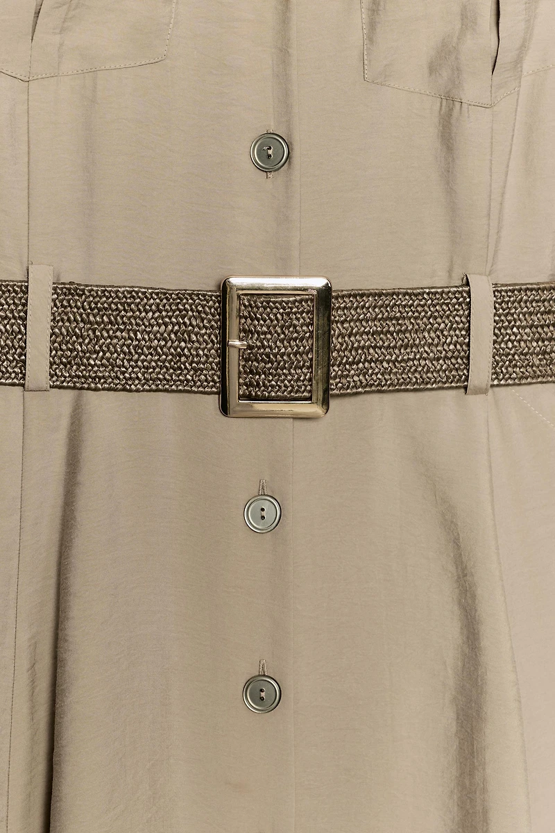 BELTED MIDI SHIRT DRESS