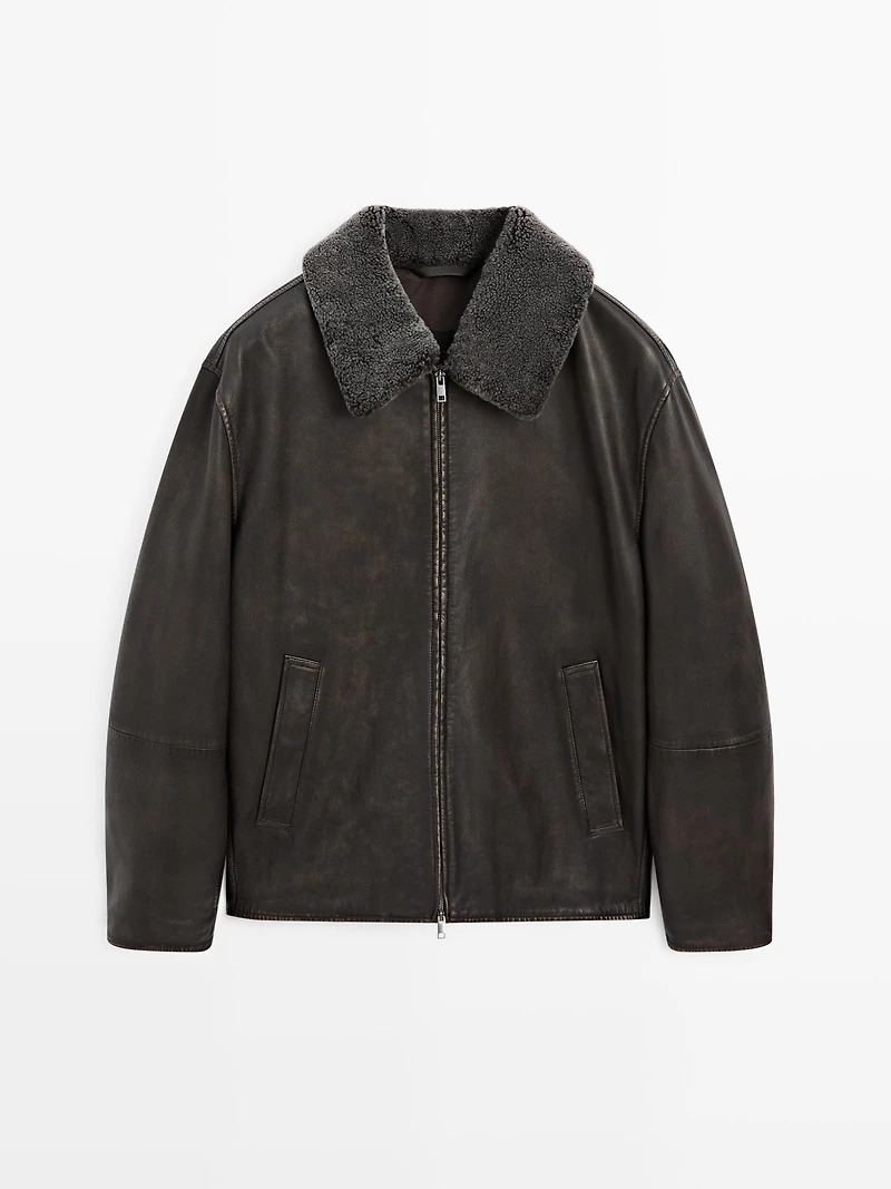 Nappa leather jacket with lambskin collar