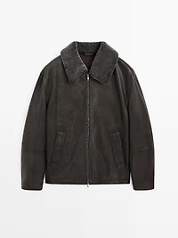 Nappa leather jacket with lambskin collar