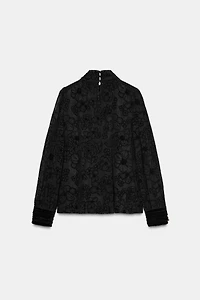 BOW SEMI-SHEER VELVET BLOUSE