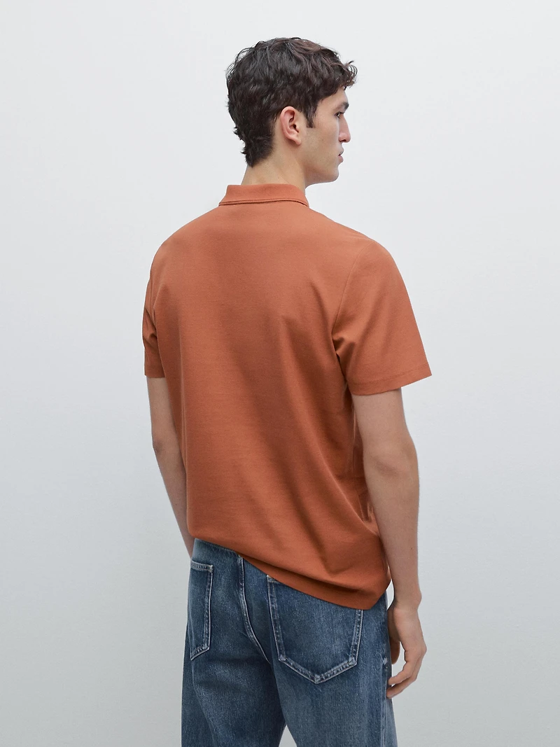 Textured cotton knit polo shirt