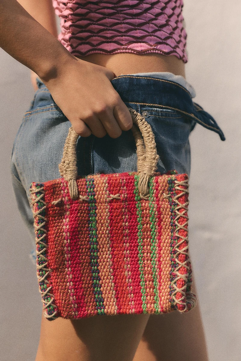 100% JUTE STRIPED SQUARE MINI BAG