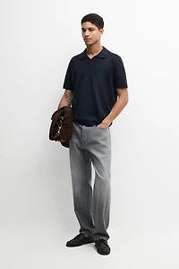 Cotton blend knit V-neck polo sweater