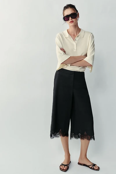 LONG LINEN LACE SHORTS
