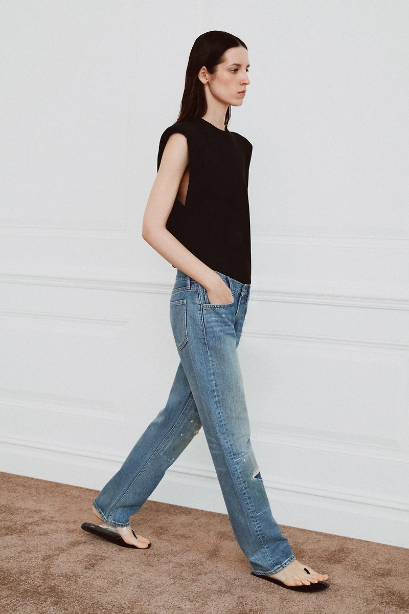 ZW COLLECTION MID-RISE RIPPED STRAIGHT LEG JEANS