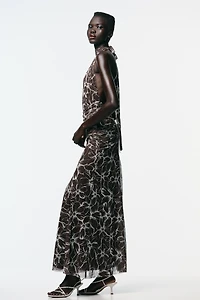 HALTER PRINTED TULLE LONG DRESS
