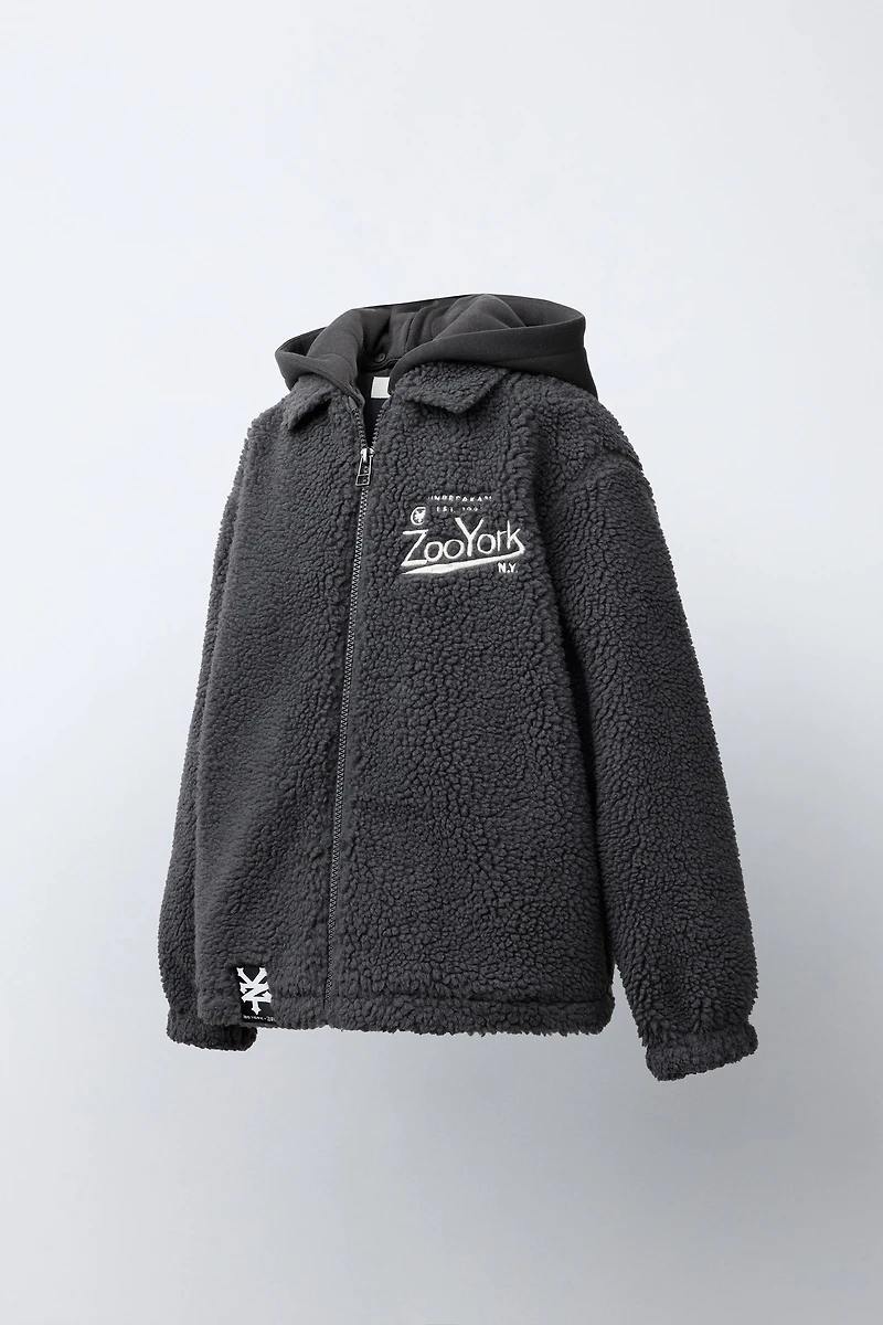 ZOO YORK® X ZARA REMOVABLE HOOD EMBROIDERED FLEECE OVERSHIRT