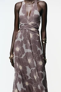 PRINTED CUT OUT TULLE MAXI DRESS