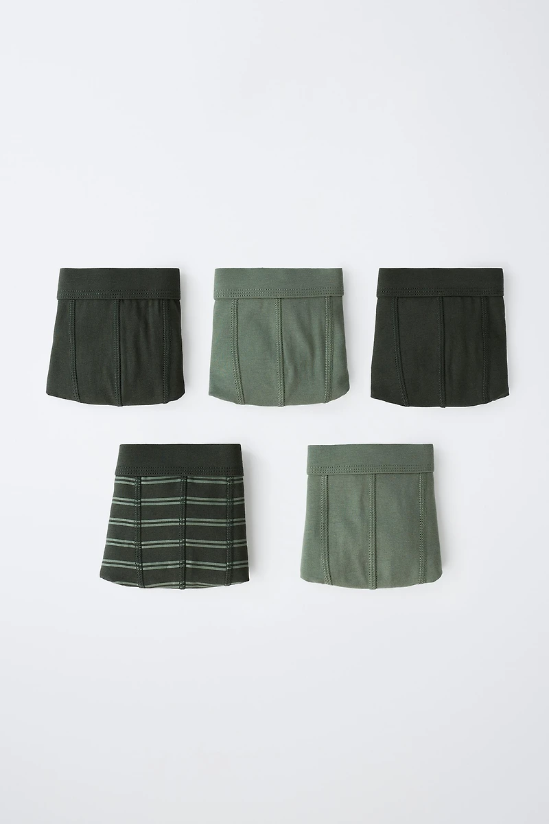 KIDS 6-14 YEARS: PACK OF FIVE STRIPED AND SOLID BOXER BRIEFS