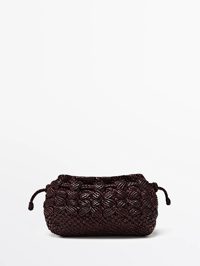 Sac pochette macramé en cuir nappa