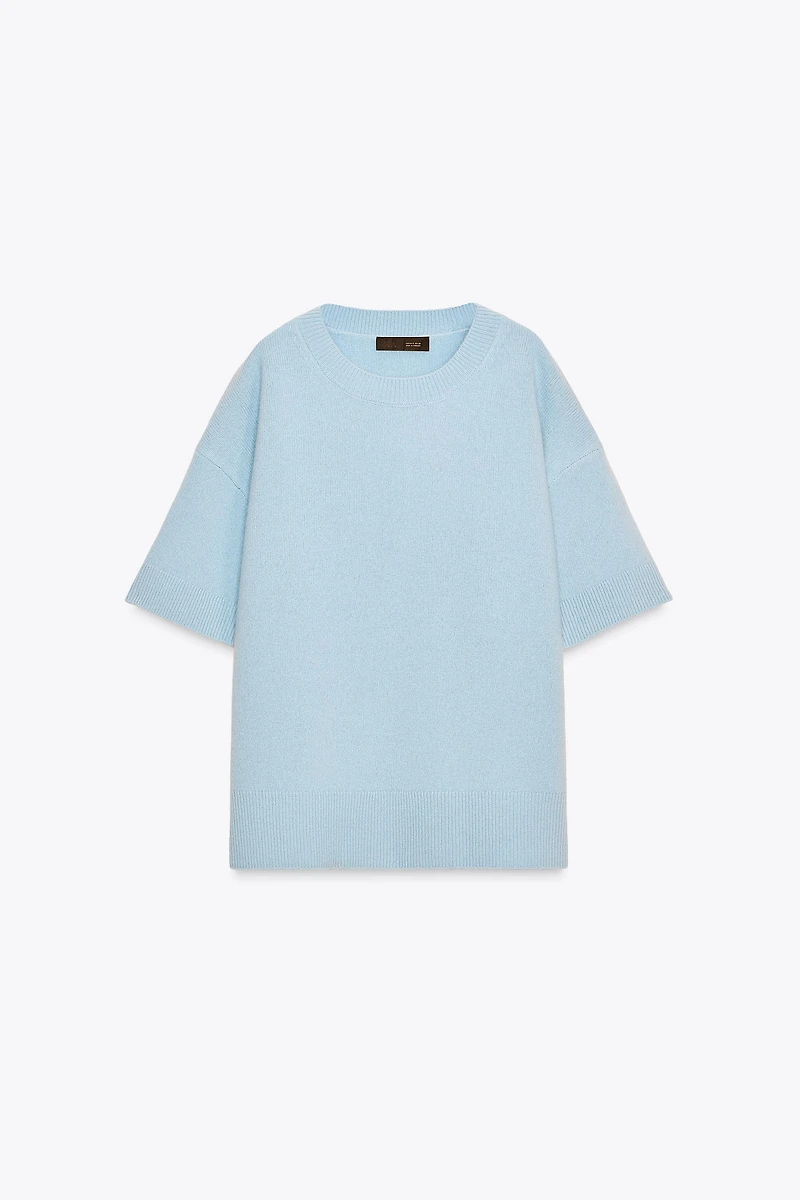 100% WOOL KNIT BASIC SHORT SLEEVE SWEATER