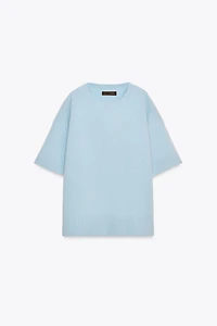 100% WOOL KNIT BASIC SHORT SLEEVE SWEATER