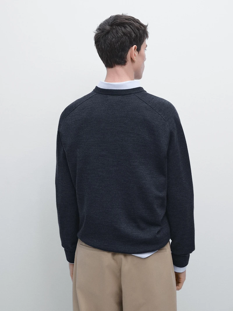 Pull en maille 100 % laine mérinos à col rond