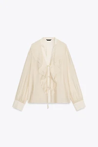 RUFFLED TIE BLOUSE