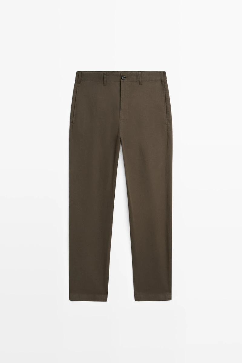 Linen and cotton straight-leg pants