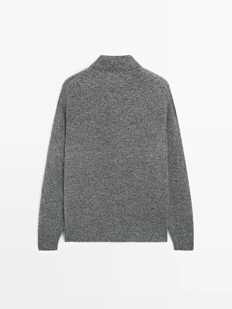 Flecked knit wool blend polo sweater