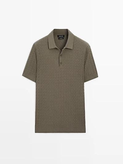 100% cotton cable-knit polo shirt