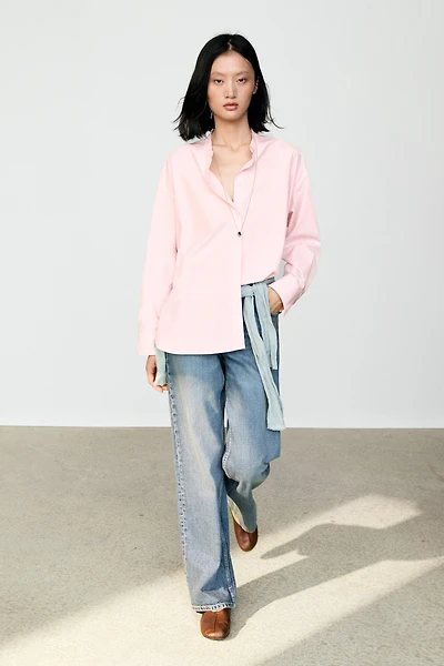 Cotton-blend stand collar shirt