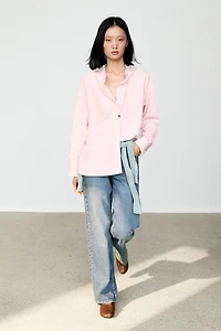 Cotton-blend stand collar shirt