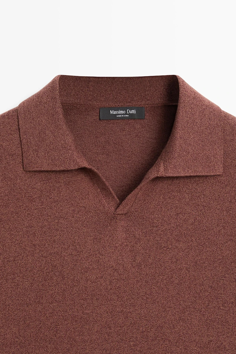 Linen blend knit polo sweater