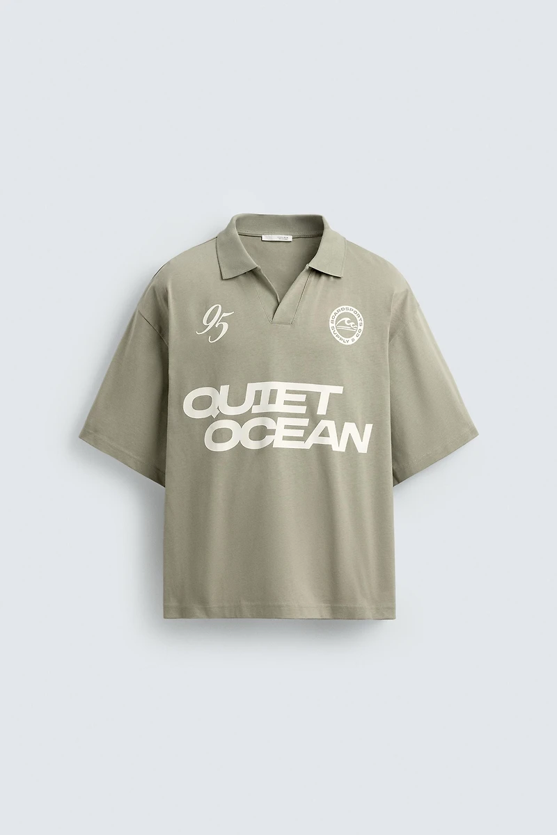 RELAXED FIT PRINTED TEXT POLO SHIRT