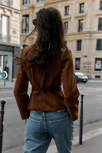 FAUX SUEDE BELTED BLAZER