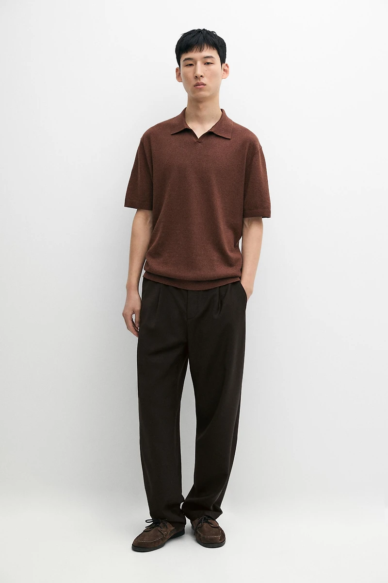 Linen blend knit polo sweater