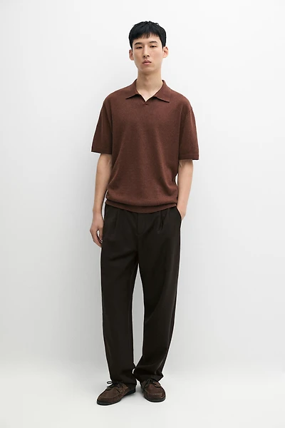 Linen blend knit polo sweater