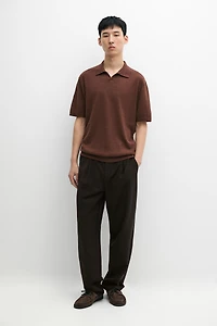 Linen blend knit polo sweater