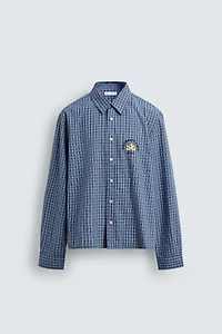 PLAID EMBROIDERED CROPPED SHIRT