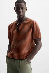 STRIPED OPEN KNIT T-SHIRT