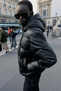 FAUX LEATHER EFFECT WATER REPELLENT WINDPROOF PUFFER ANORAK