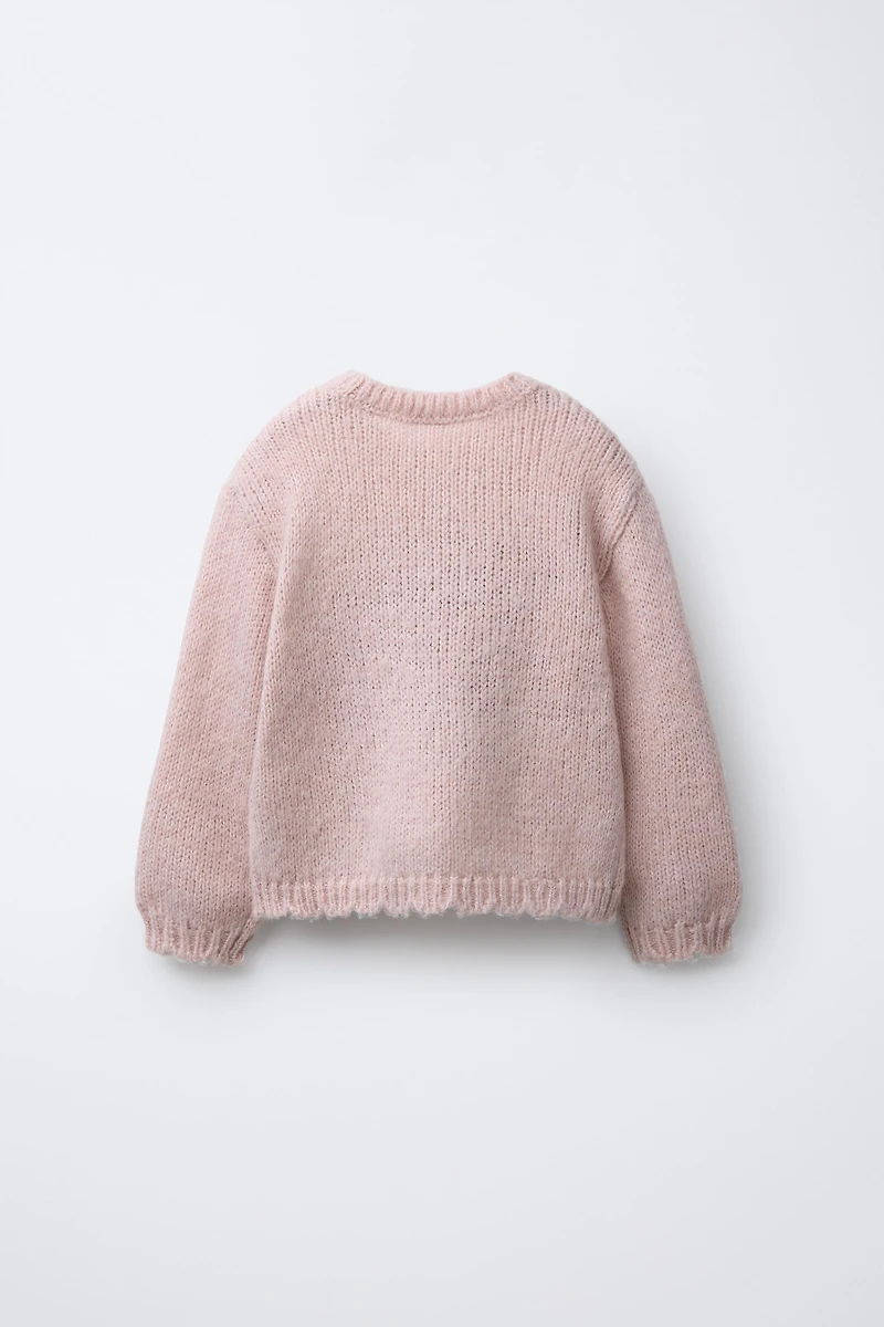EMBROIDERED BEAR WOOL BLEND KNIT SWEATER