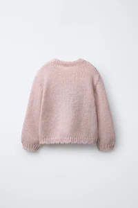 EMBROIDERED BEAR WOOL BLEND KNIT SWEATER