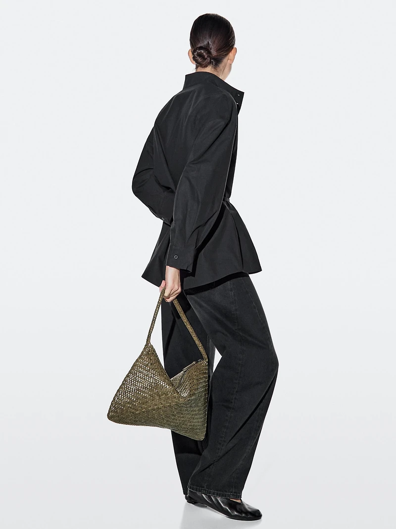 Mid-sized braided leather shoulder bag
