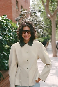 CONTRAST COLLAR PEPLUM JACKET