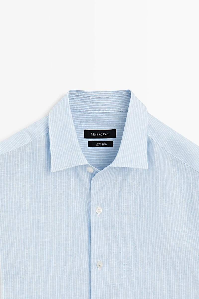 Chemise regular fit à rayures en lin mélangé