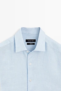 Chemise regular fit à rayures en lin mélangé