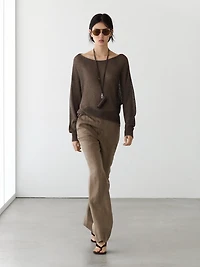 100% linen kick flare trousers