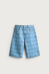PRINTED WASHED DENIM JORTS