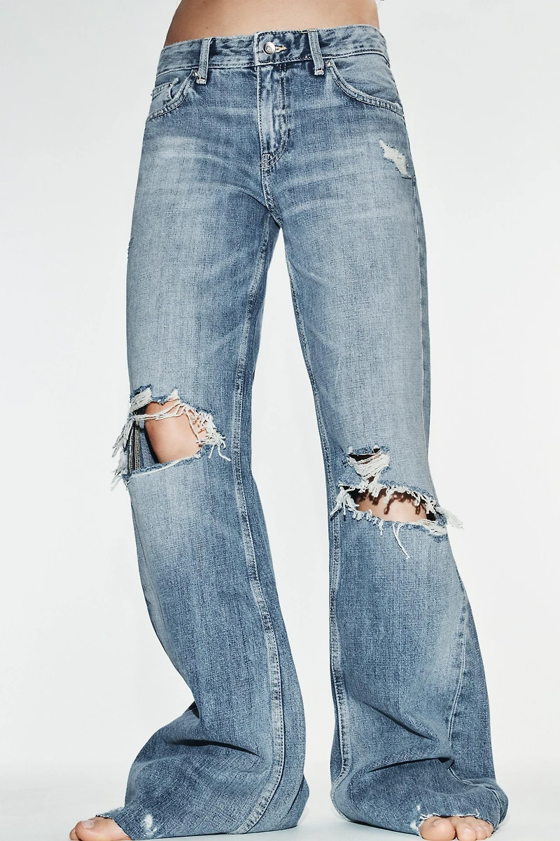 TRF MID-RISE DISTRESSED FLARE JEANS