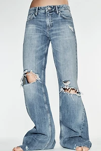 TRF MID-RISE DISTRESSED FLARE JEANS