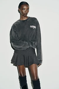PINSTRIPE RUFFLED MINI SKIRT