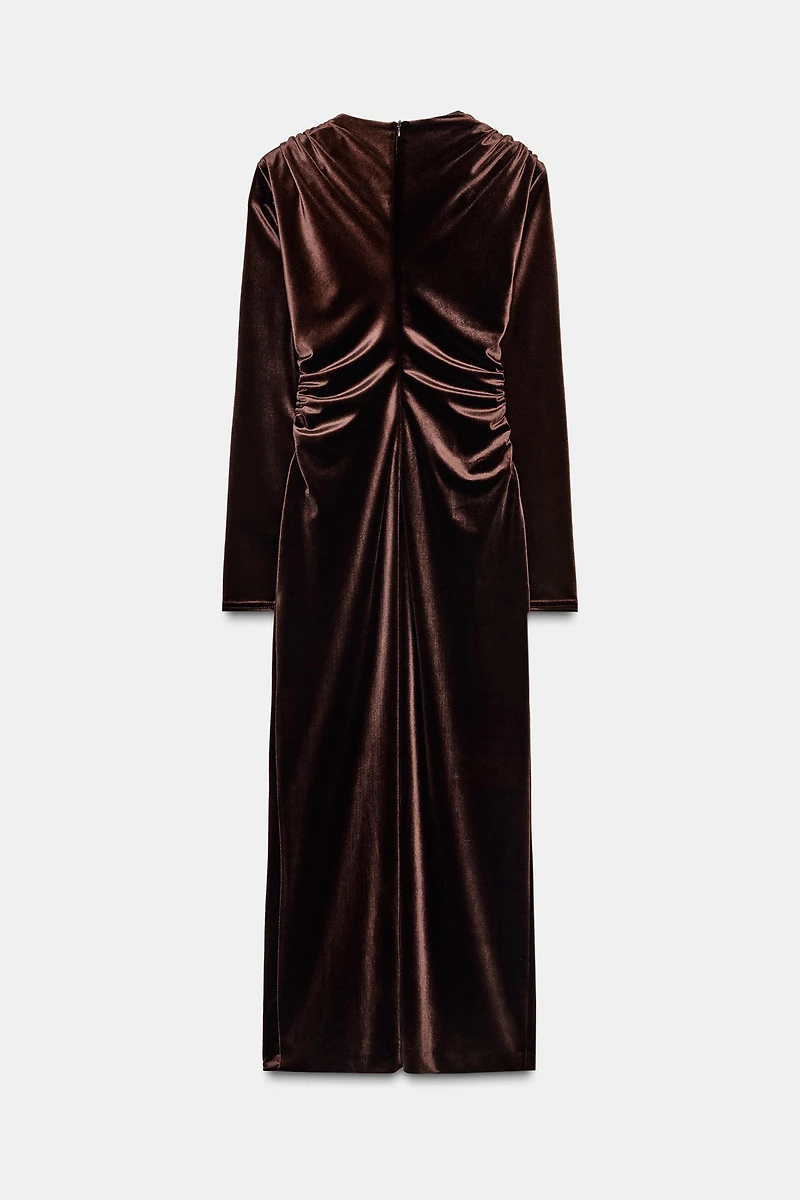 DRAPED VELVET MIDI DRESS