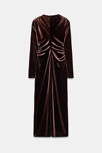 DRAPED VELVET MIDI DRESS