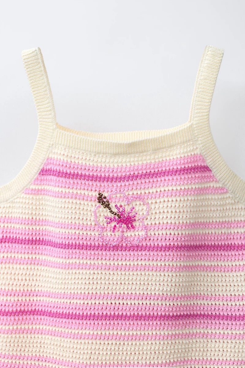 TOP EN MAILLE RAYURES HIBISCUS